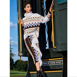 Alice + Olivia Fair Isle Cutout Cold Shoulder Sweater XS